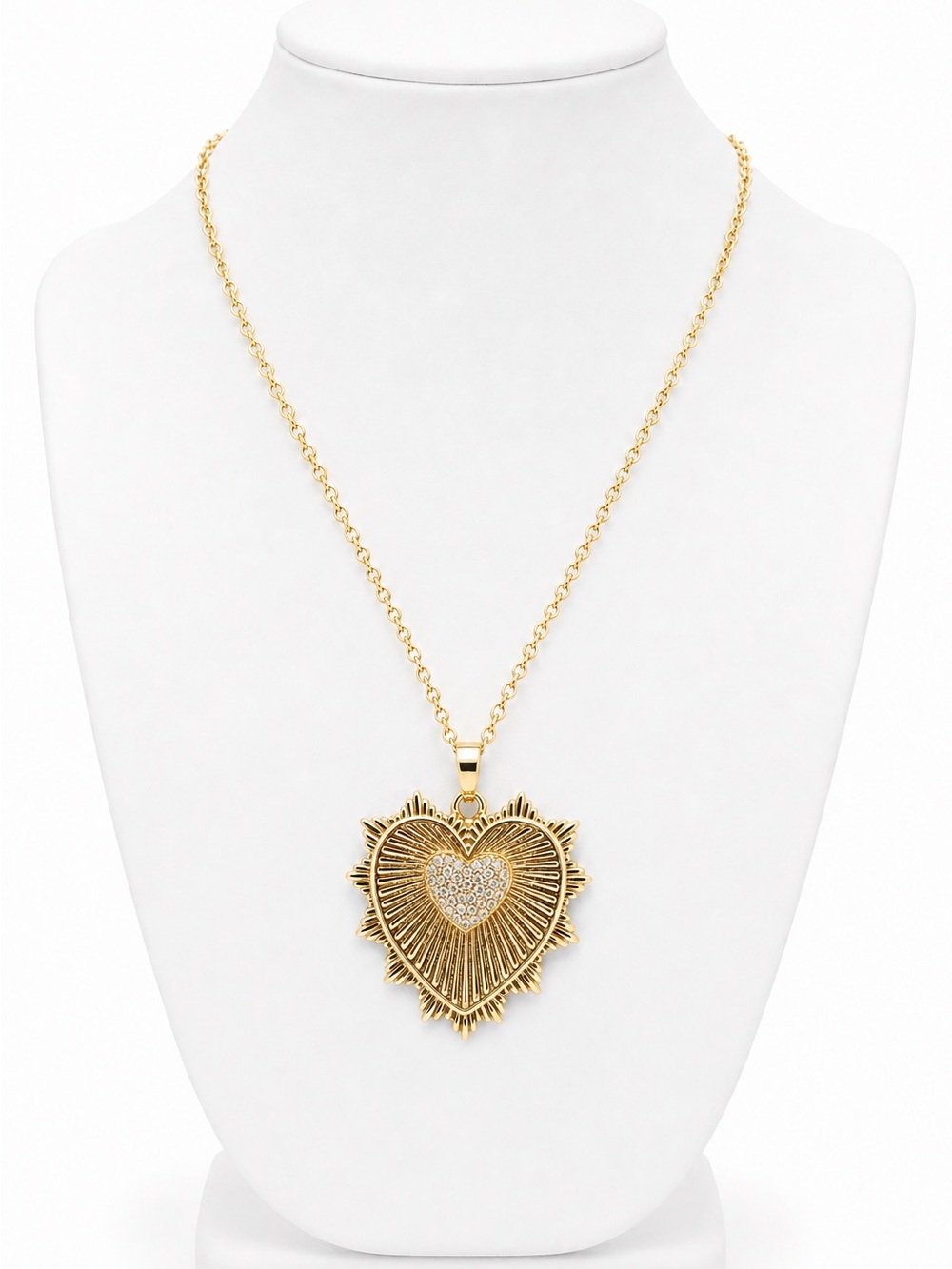 Gold Heart Sunburst Pendant Necklace - Women Jewelry